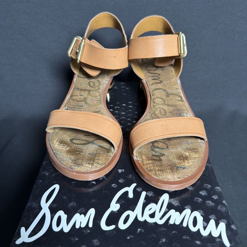 Sam Edelman Sandal Brown Gold Heel Trixy Casual Ankle Strap Classic Shoe - 8.5